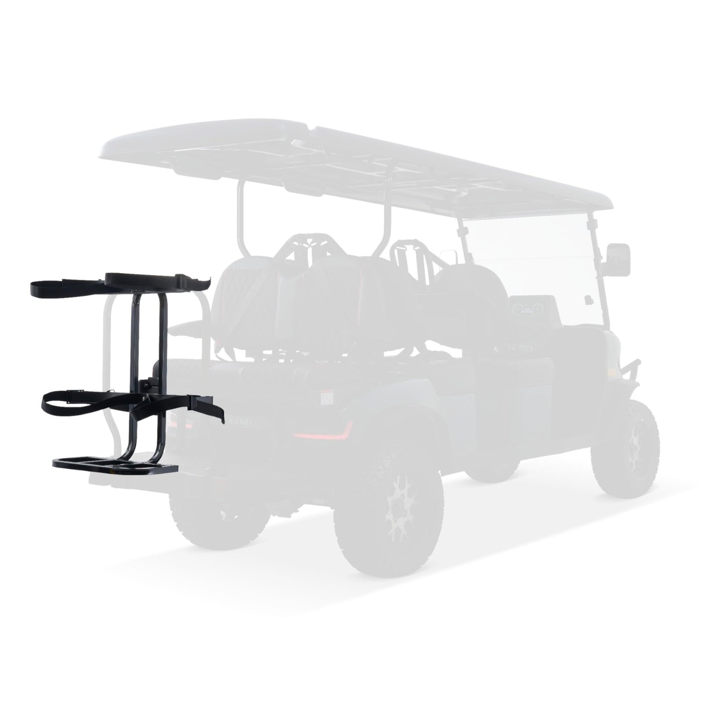 Dr. Gooliu Upgraded Golf Cart Rear Seat Golf Bag Holder Universal Compatible with EZGO/Club Car/Yamaha/Kandi/Coleman, Golf Cart Rear Seat Golf Bag Rack, Better Fixation/Space-Saving/No Drilling Required/Rust-Proof, Holds Up to 150 lbs.