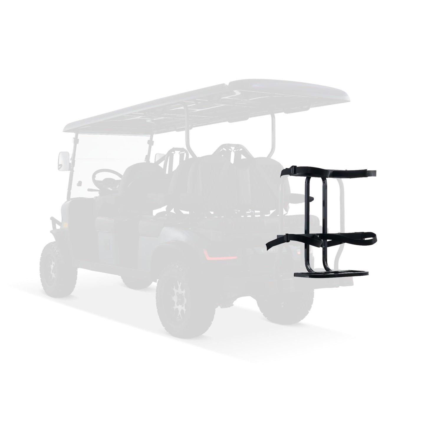 Dr. Gooliu Upgraded Golf Cart Rear Seat Golf Bag Holder Universal Compatible with EZGO/Club Car/Yamaha/Kandi/Coleman, Golf Cart Rear Seat Golf Bag Rack, Better Fixation/Space-Saving/No Drilling Required/Rust-Proof, Holds Up to 150 lbs.