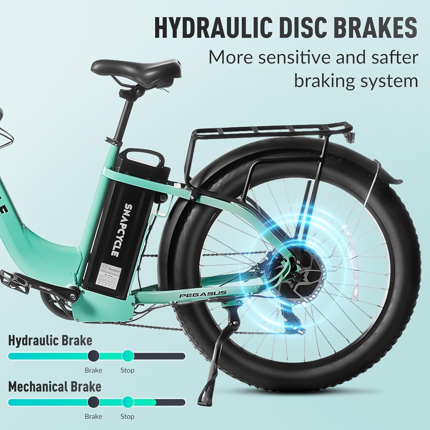 Pegasus Electric Fat Tire Bike for Adults – 750W Motor, 48V 15Ah Battery with Samsung Cells, 26" Tires, Stylish Tiffany Blue, Shimano 7-Speed, Front Suspension, LCD Display