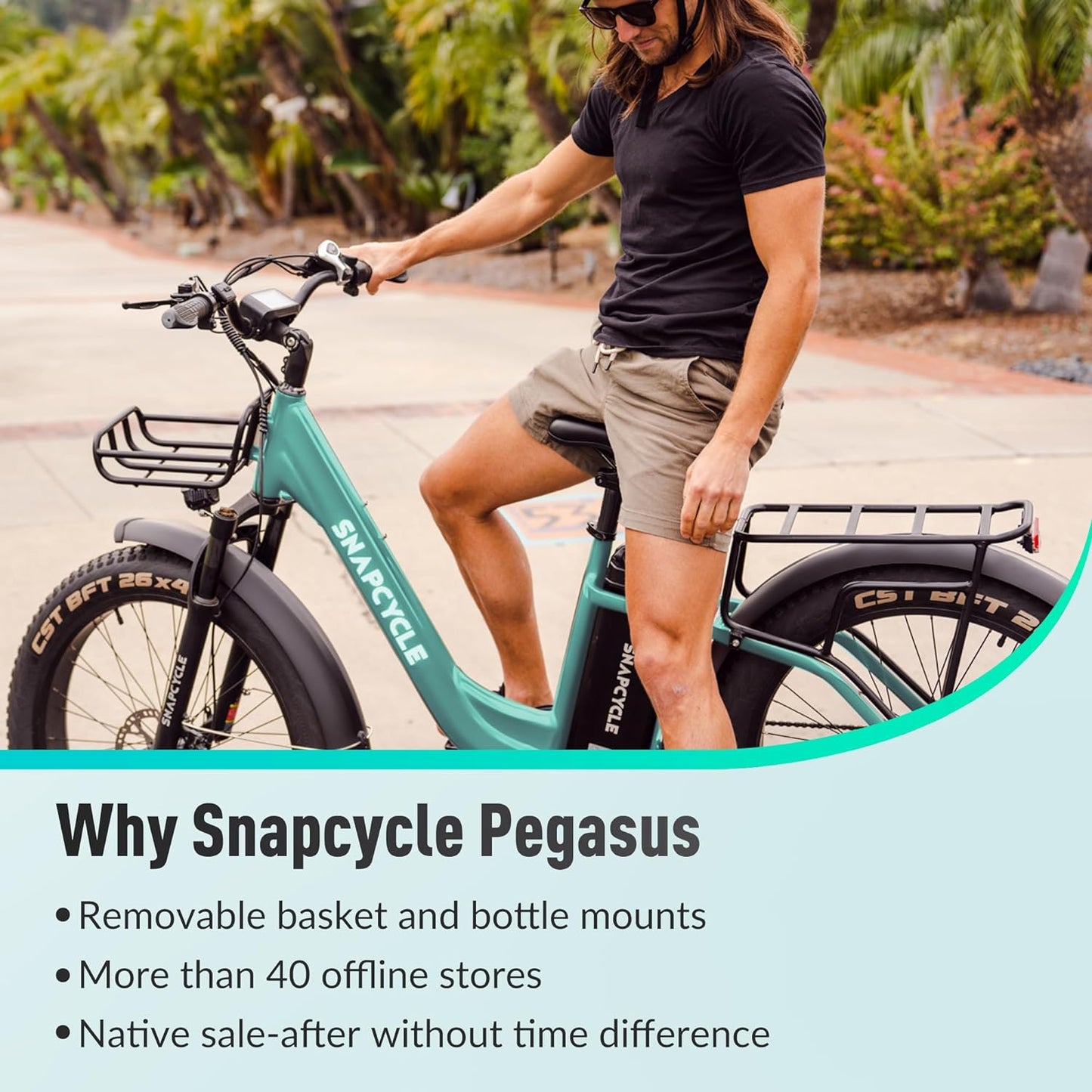 Pegasus Electric Fat Tire Bike for Adults – 750W Motor, 48V 15Ah Battery with Samsung Cells, 26" Tires, Stylish Tiffany Blue, Shimano 7-Speed, Front Suspension, LCD Display