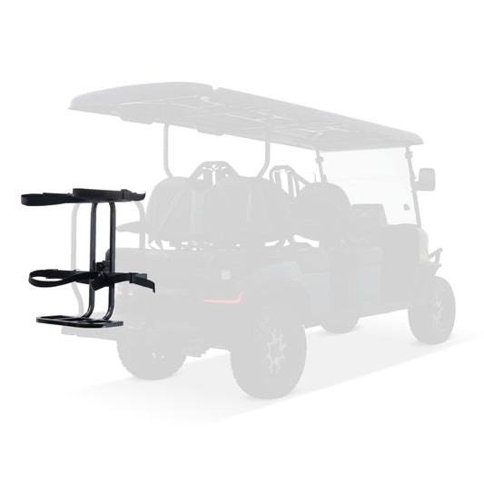 Dr. Gooliu Upgraded Golf Cart Rear Seat Golf Bag Holder Universal Compatible with EZGO/Club Car/Yamaha/Kandi/Coleman, Golf Cart Rear Seat Golf Bag Rack, Better Fixation/Space-Saving/No Drilling Required/Rust-Proof, Holds Up to 150 lbs.