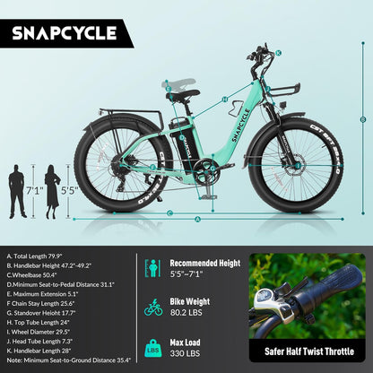 Pegasus Electric Fat Tire Bike for Adults – 750W Motor, 48V 15Ah Battery with Samsung Cells, 26" Tires, Stylish Tiffany Blue, Shimano 7-Speed, Front Suspension, LCD Display